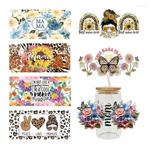 Vetrofanie Cartoon Flower Leopard UV DTF Libbey Cup Wrap Iron On Transfer per vetro 16oz D12137