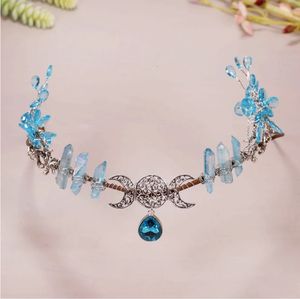 Deusa quartzo coroa de cristal fada tiaras florestas jóias de jóias de jóias de jóias de casamento de casamentos para mulheres presentes 240311
