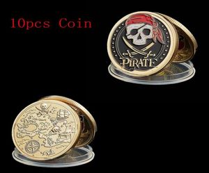 10pcs Skull Pirate Ship Gold Treasure Coin Craft Lion Of Sea Running Wild Collectible Vaule Badge2585978