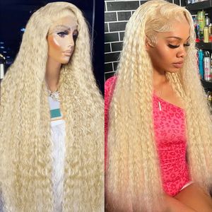 Deep Wave Blonde Lace Front Wig Human Hair Density Preplucked 13x4 HD Transparent Lace Frontal Human Hair Wigs for Women