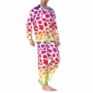 pijama masculino arco-íris vaca lazer sleepwear diversão animal impressão 2 peças vintage pijama conjuntos lg-manga fi oversized casa terno x5jy #
