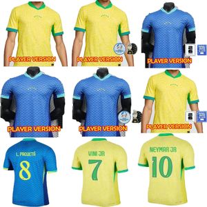 Populärt 24/25 Brasils Soccer Jersey Player Version Neymar Jr Brasil Casemiro National Team G.Jesus P.Coutinho Home Away Men T.Silva Pele Marcelo Football Shirt Uniform