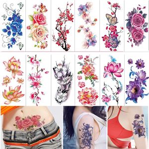 36 folhas 3d à prova d'água temporária rosa flores tatuagens vermelhas mulheres menina arte corporal manga diy adesivos glitter tatuagem beleza exótica 240309