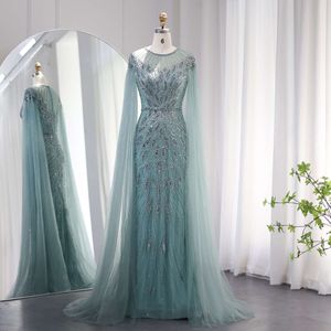 Plus Sage Sharon Arabic Said Green Size Evening Dubai Cape Sleeves Blue Gold Muslim Women Wedding Party Dress Ss009