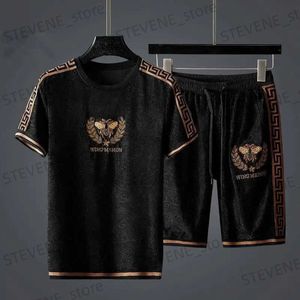 Herrspår 2023 Ny high-end sommartryckta kortsluta shorts kostym herr trend och stilig med en kostym av casual sports tvådelar T240326