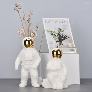 VASES GOLD WHITE CERAMIC FLOWER VASE TABLETOP SPACES MAN PICGY BANK POT NORDIC NORDIC LIVING ROOM WEDDING DECORATIONアクセサリー