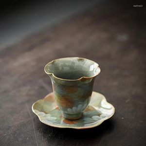 Conjuntos de chá pintados à mão margarida gelo rachado esmalte flor caneca simples retro casa cerâmica delicadeza xícara de chá conjunto cheirando