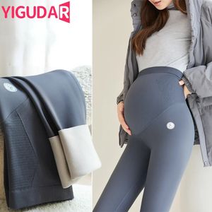 Autumn Winter Täta Maternity Legging Seamless Stretch Slim Belly Nine Point Pencil Pants kläder för gravida kvinnor Graviditet 240311