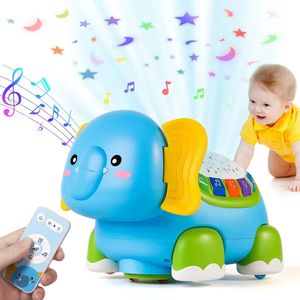 Baby Crawling Toys Musical Elephant Tummy Time Infants com Timer Light Up Up Projeção Presentes de aniversário para bebês 240319