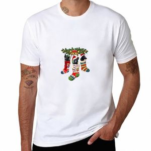 Trzy australijskie kelpie w skarpetach świątecznych Santa X-Mas Dog Dog Kawaii Ubrania Tops Vintage Mens Graphic T-Shirts Pack U3NY#