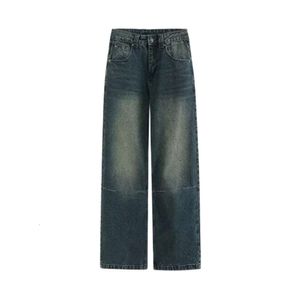 Retro Washed and Worn-out Denim Straight Leg Pants for Women's Spring and Autumn New Versatile Loose and Spicy Girl Wide Leg Casual Floor Long Pants