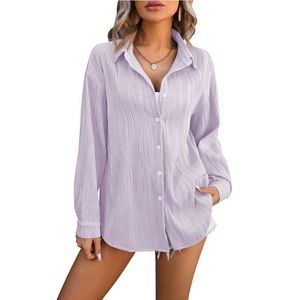 Female Fashion Loose Shirts With Pocket for Women Long Sleeve Button-up Blouses Chic Tops Spring Autumn