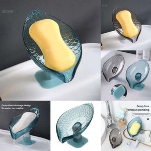 New Leaf Shape Dish Box Bathroom Plastic Eco-Friendly Non-Slip Suction Cup Drain Rack Soap Holder Household Storage