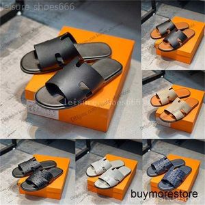 Luxury Italy Pairs Men Sandals Izmir Slippers Genuine Leather 7a Quality Italy Pairs Home Family Leather Calfskin Large Beach SlidesU