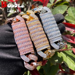 Bubble Letter Armband för män som isas ut kubansk länkprong som ställer in kubisk zirkon aaaaa guldpläterad hiphop smycken 240323