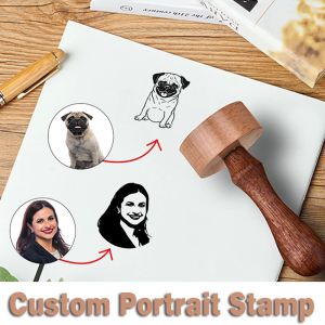 Craft Custom Portrait Stamp Photo Face Personalized Wooden Rubber Stamp Seal for Couples/Friends/Family/Pets Weddding Seal Stamp Logo