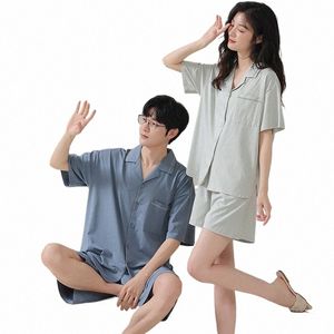 Korean FI Cardigan Modal Sleepwear For Par Summer Soft Home Clothes Men and Women Matching Loungewear Manliga kvinnliga PJS 53QV#