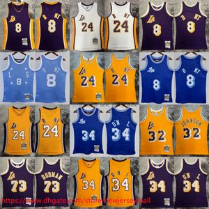 Printed Classic Retro 1996-97 баскетбол Bryantjohnson Jersey Vintage Purple Yellow 44 Jerrywest 73 Dennisrodman 1984-85 White Blue 2008-09 #24 Рубашки из футболки