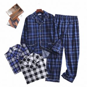 autumn and Winter Men's Newest Cott Flannel Brushed Trouser Suit Plaid Design Clothes with Butt Pajama Set Homewear Men Suit c3kY#