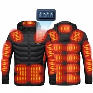 2023 NWE MEN Zimowe ciepłe kurtki ogrzewania USB Smart Thermostat Pure Kolor Ogrzewany z kapturem Wodoodporny ciepłe kurtki 11LS#