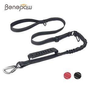 LEASSHES BENEPAW NO PUT Strong Bungee Dog Leash Reflective Soft Moft Padded Handle Training Pet Lead Car Seat Belt för medelstora stora hundar