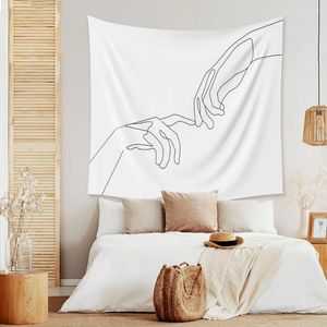 Tapestries Minimalist Artistic Creative Line Draw Tapestry Abstract Sketch Art Black White Drawing Wall Hangings For Living Room