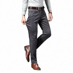 Pantaloni casual in velluto a coste da uomo autunno e inverno Busin Fi Pantaloni elasticizzati Regular Fit elasticizzati Uomo Nero Khaki Caffè Grigio C40h #