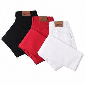 Calças jeans masculinas novas Tendência Temperamento Casual Fi Jeans Elástico Reto Magro Branco Vermelho Preto Calças Frescas Todos os Mares V6UF #