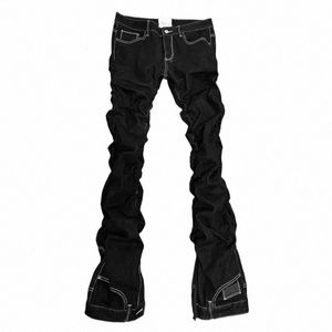 pfnw Primavera Outono Linha de Luz Maré dos homens Plissados Slim Denim Calças Fi Nicho Reto Design Vanguard Darkwear Jeans 12A7609 V22t #