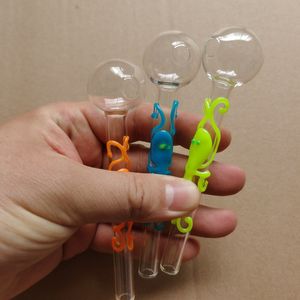 12cm /4.7 polegadas tubos de queimador de óleo de vidro para fumar polvo brilha no escuro luminoso tubo de mão colher queimadores cores de bolha