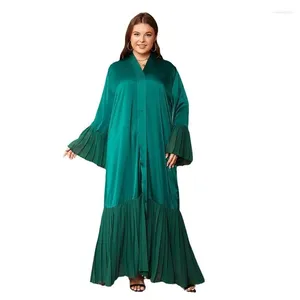 Ethnic Clothing African Dresses For Women Autumn Elegant 2024 Long Sleeve V-neck Green Plus Size Maxi Dress Muslim Fashion Abaya