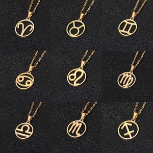 Pendant Necklaces Rinhoo Stainless Steel Star Zodiac Sign Necklace 12 Constellation Pendant Necklace Women Chain Necklace Men Jewelry GiftsC24326