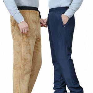 męskie zimowe super ciepłe spodnie podwójna warstwowa klasyczna wełna wełna gęstość workowate worki Veet Spodnie polarowe spodnie dla mężczyzn joggers r2vb#