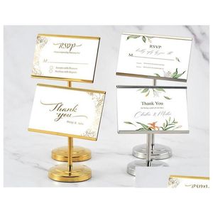 Outros suprimentos de festa de evento Aço inoxidável Sign Stand Ticket Metal Frame Tabletop Place Card Titular Comida Menu Jóias Roupas Preço Dhpau