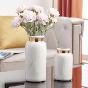 Vasos moderno vaso de cerâmica de mármore com guarnição de ouro vaso de flores decorativas para presente de casamento de inauguração elegante decoração de casa