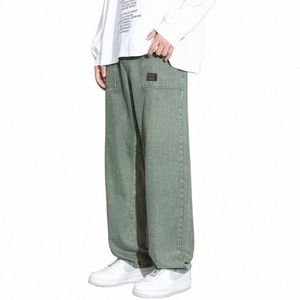 winter Jeans Men High Street Fi Solid Color Full Length Straight Leg Pants Korean Style High Waist Loose Streetwear Male 53sv#