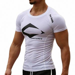 mens Quick Dry Fitn Impresso Tees Esporte Ao Ar Livre Correndo Escalada Mangas Curtas Camisa Collants Musculação Tops Y3lN #