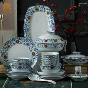 Dinnerware Sets Chinese Style Household Bowl Dishes Set Jingdezhen Ceramic Tableware High Temperature White Porcelain In-Glaze Decoration