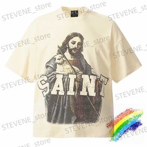 Herrt-shirts aprikos Saint Michael Jesus trycker t-shirt män kvinnor 1 1 bästa kvalitet 2024ss överdimensionerad topp t-shirt t240325