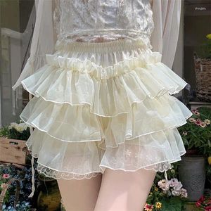 Kvinnors shorts kawaii lolita bloomers cutecore ruffle spets trim pumpa trosor lager bottnar y2k vintage söta pettipants