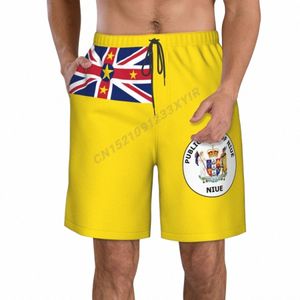 Summer Men's Niue Emblem Flag Beach Pants Shorts Surfing M-2XL Polyester Badkläder som kör 86Uo#