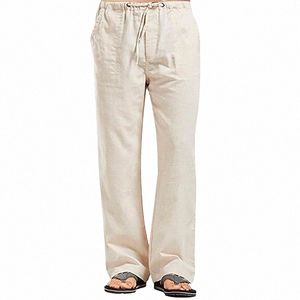 Jemeigar Mens Linen Drawstring Loose Pant Lightweight Straight-ben Elastic midjebyxa Casual Jogger Yoga Beach Pants 68oq#