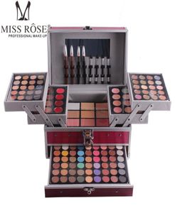 Die gesamte professionelle Make-up-Set-Box von Miss Rose aus Aluminium mit drei Schichten enthält Glitzer-Lidschatten, Lipgloss, Rouge für Make-up-Kunst8880019