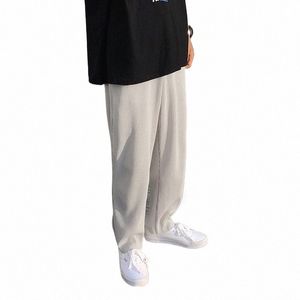 Koreańskie versi plisowane proste spodnie nowe męskie elastyczne talii Spodnie Casual Pants Men Men Streetwear Ice Silk Spodery Męskie spodnie A45T#