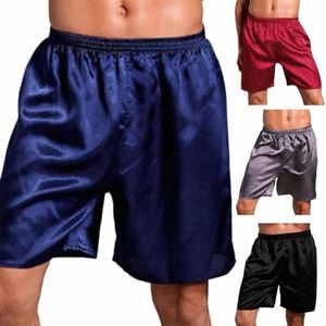 Herren Sommer Shorts Nachtwäsche Casual Lose Seidige Pyjama Bottom Kurze Hosen Strand Unterwäsche z1uJ #