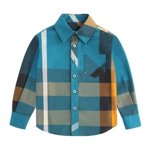 Style Childrens Clothing Autumn Winter Little Boy Long Sleeve Cotton Turnover Collar Plaid Shirt Top Drop 240318