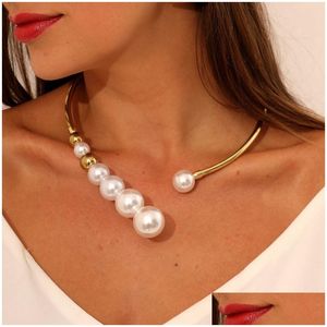 Pendant Necklaces Exaggerated Pearl Necklace For Women Simple Versatile Golden Bead Opening Collar Exquisite Clavicle Korean Fashion J Otcqw