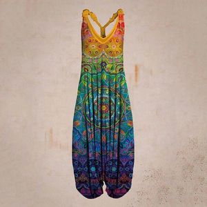 Womens Sleeveless Print Casual Bib Jumpsuit 240315