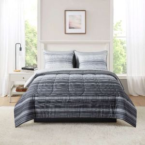 Gray Shadow Striped Bed in One Bag, Down Comforter with Sheets, King Size Bed, 7-piece Set