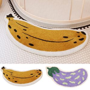 Mats imitation kashmir banan aubergine plysch mattor formad, vattenabsorberande, badrum golvmatta, tecknad frukt, nätröd